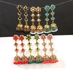 Jhumka Jhumki Multicolor Beads Tassel Indian Earrings For Women Flower Carved Long Dangle Afghan Egypt Turkish gypsy Jewelry