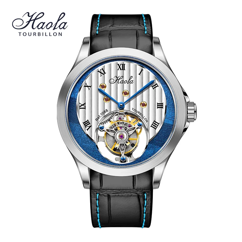 Haofa Manual Tourbillon Movement Watch Men Flying Mechanical Sapphire Skeleton Mens Watch Luxury Waterproof zegarek męski 1088