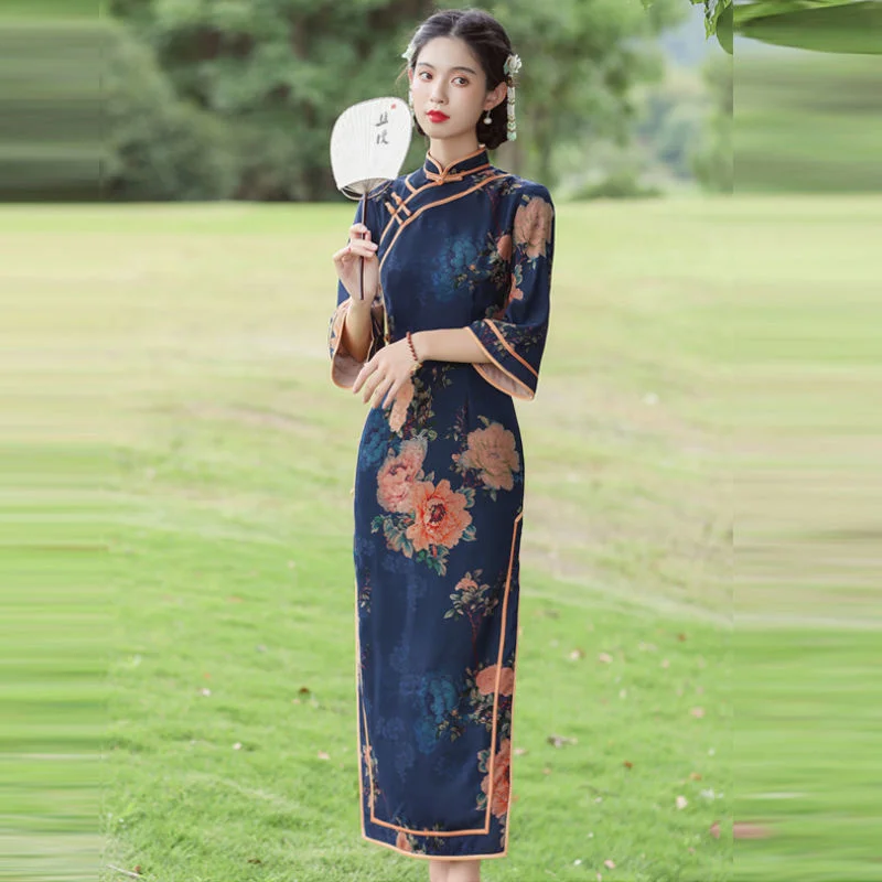 Old Shanghai Cheongsam Women Autumn 2022 New Chinese Style Vintage Elegant Improved Female Qipao Dress Long Sleeve Hanfu Elegant