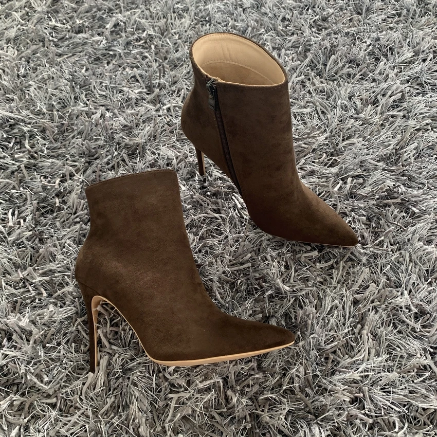 2020 New Brand Women Boots Fashion Super High Heels Ankle Boots Suede Spring Autumn Pointed Toe Boots Winter Shoes Woman