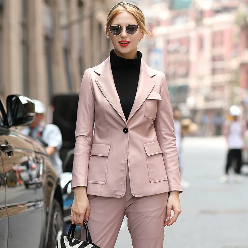 Chaqueta de cuero para Mujer, abrigo de piel de oveja auténtica, Blazer de calle, ropa para primavera y otoño, 2020