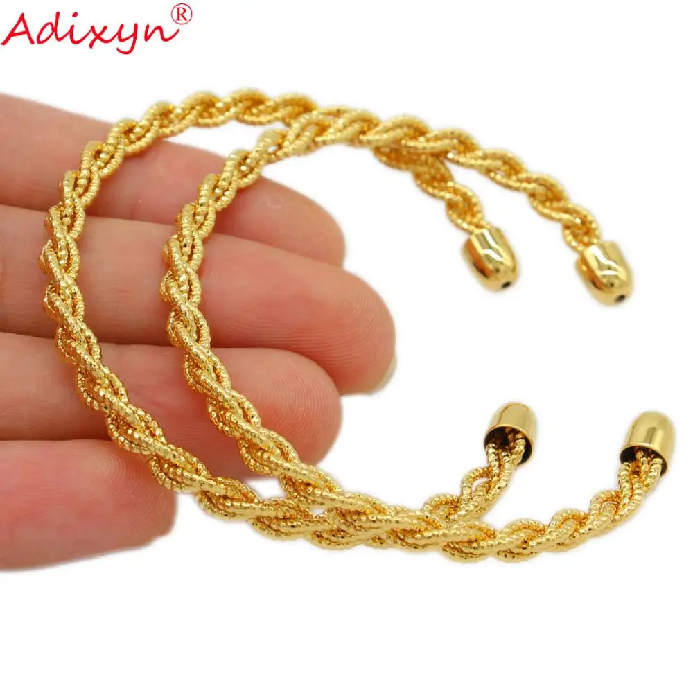 

Adixyn 2pcs/lot Twisted Bangle Gold Color Dubai Bangle African Bracelet Arab Middle East Dubai Wedding Jewelry Gifts N10084