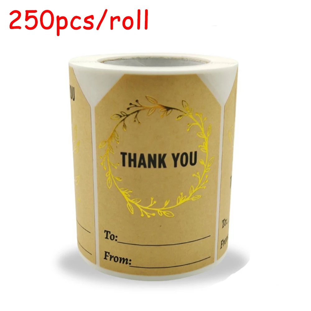 50*75mm Kraft Paper Thank You Stickers With Gold Foil Decor Stationary Stickers Thank You Roll Sealing Labels For Gift Packing