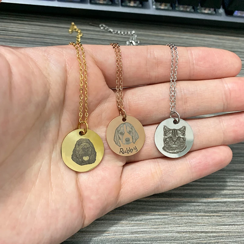 Personalized Photo Name Pet Custom Necklace High Quality Laser Engraving Silver Rose Gold Color Neck Collar Anniversary Jewelry