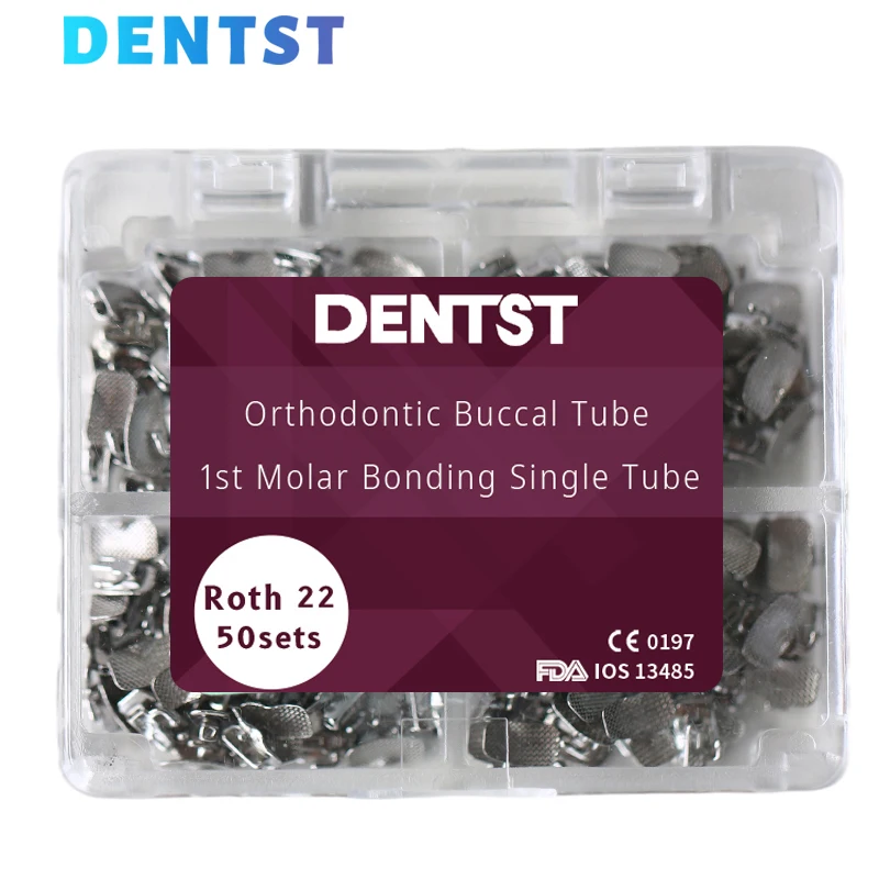 Dentst 50 Sets/Box Orthodontics Dental 1st 2nd Molar Bondable Buccal Tubes Non-Convertible Mesh Base Single Tools Roth MBT 0.022