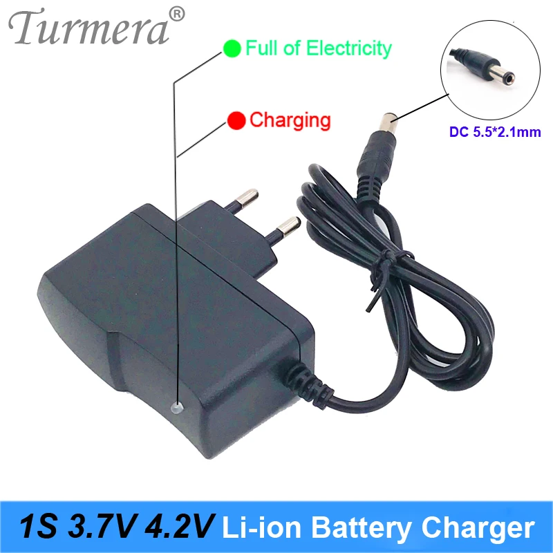 Turmera 3.7V 4.2V Li-ion Charger 1A 18650 Lithium Battery Charger DC5.5*2.1MM for 3.6V 4.2V Screwdriver Battery Pack Use EU Plug