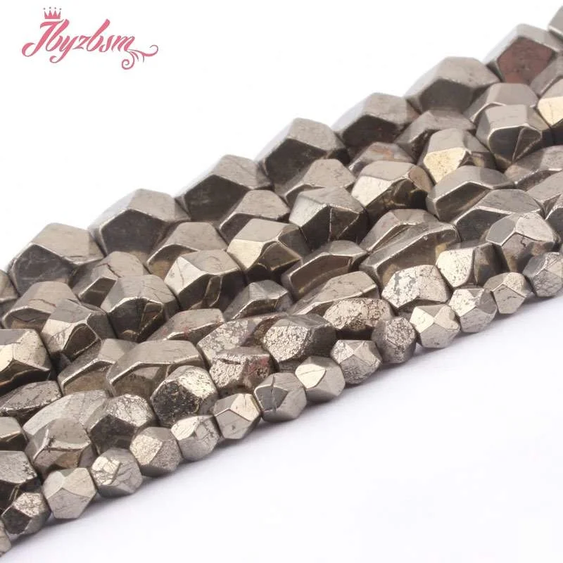 4-6,6-7,7-8,8-9mm Irregular Faceted Pyrite Loose Beads Natural Stone Beads For DIY Necklace Bracelets Jewelry Making Strand 15\