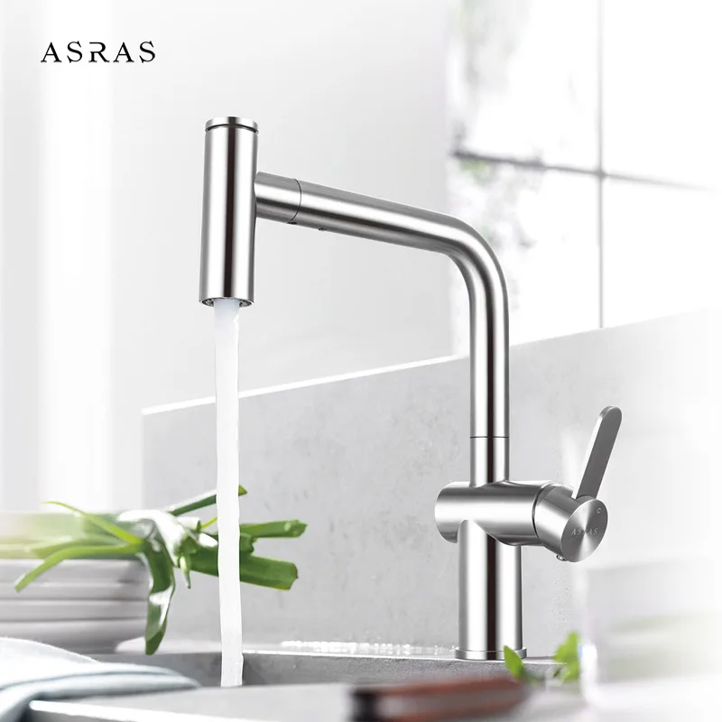 

Asras 3065 Stainless Steel Pull-out Kitchen Faucet With Hot And Cold Shower Outlet Sink Telescopi Mixer Split Style Basin Tap