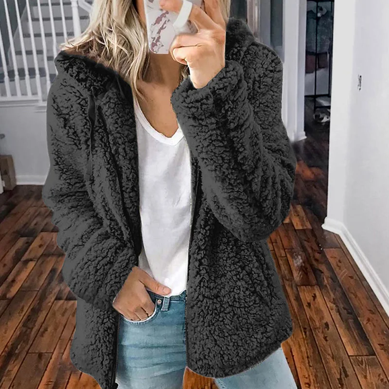 Elegant Solid Faux Fur Coat Women Autumn Winter Warm Soft Zipper Fur Jacket Female Plush Overcoat Casual Outerwear Plus Size