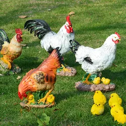 Simulated Rooster Hen Resin Animal Ornaments Outdoor Garden Chicken Statue Decoration Items Courtyard Lawn Sculpture Accessories