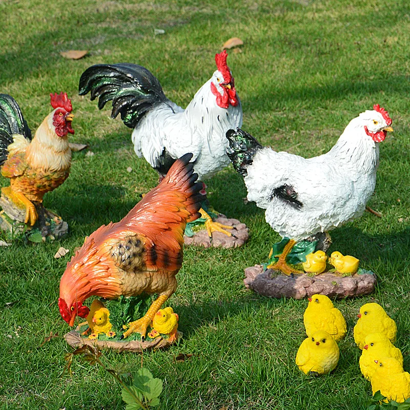 Pastoral Simulation Rooster Hen Resin Ornaments Outdoor Garden Balcony Accessories Crafts Park Courtyard Lawn Sculpture Decor