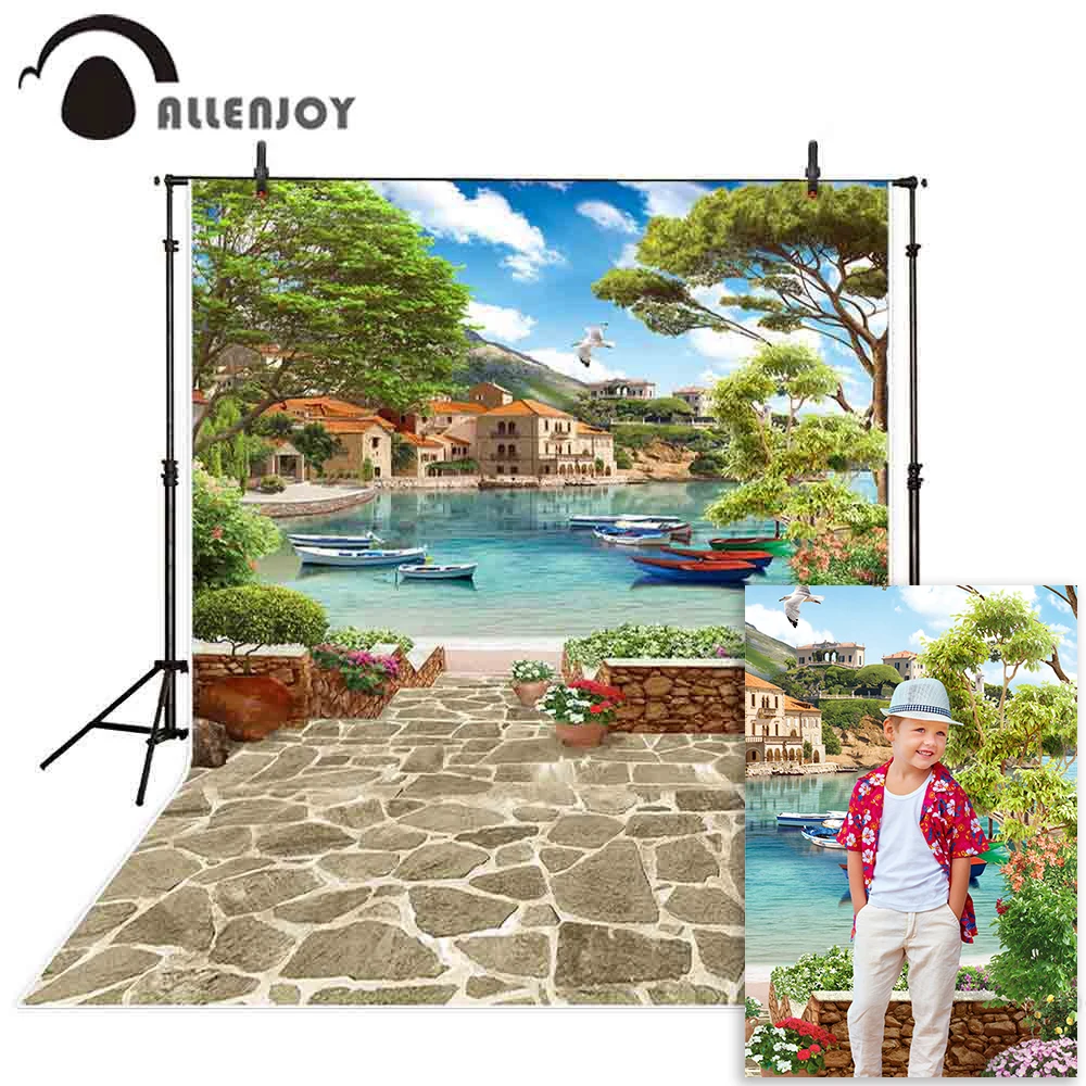 Allenjoy scenery photography backdrop venice summer lake ship stone flower photo background studio photocall photophone view