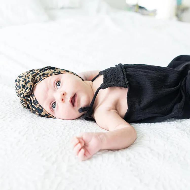 Newborn Infant Baby Mom Turban Hat Bows Flower Head Wrap Leopard India Hat Cotton Girl Boy Cap Parent-child Suit Beanie