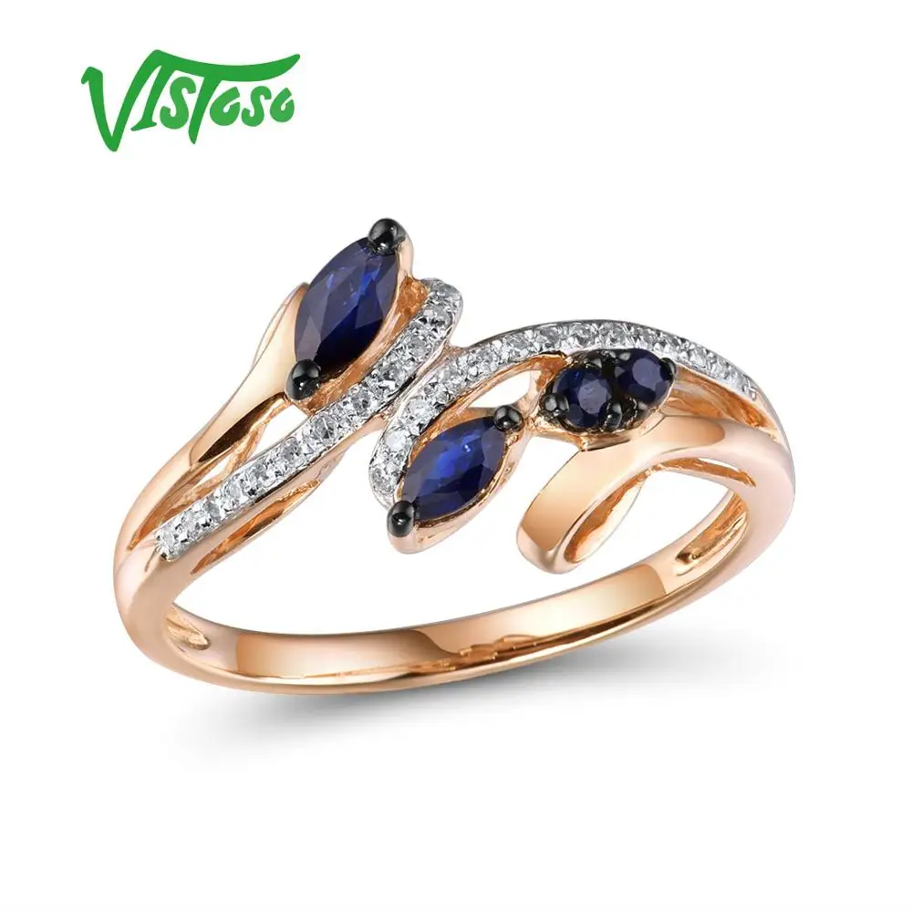 VISTOSO – bagues en or Rose 14K 585 pour femmes, bijoux fins de luxe tendance, diamant naturel étincelant, saphir bleu