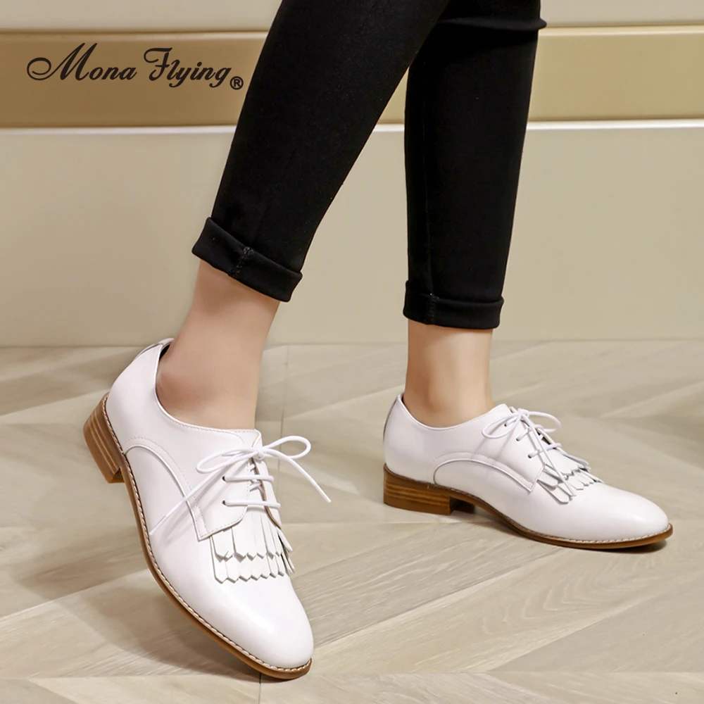 Mona Flying Donna Top Oxford in pelle di pecora Derby Scarpe Comfort Scarpe basse con lacci fatte a mano per le signore da lavoro F628-10