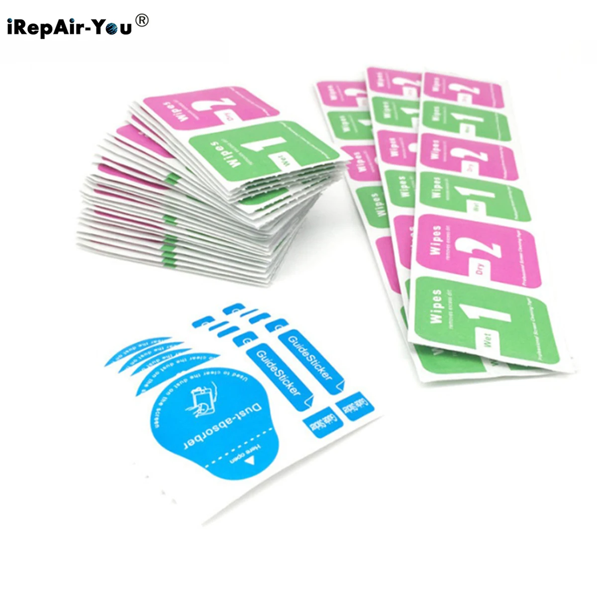 100 Staubabsorptionsglas aus gehärtetem Glas für iPhone 15 14 13 12 11 Pro X Xs Max Bildschirmstaubentfernung Trocken-Nass-Reinigungstücher Papier Alkohol