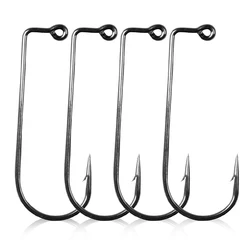 50pcs High Carbon Steel Fishhook Black 90 Degree Aberdeen Offset Jig Fly Tying Strong Wire Fishing Hooks Sea Ocean Accessories