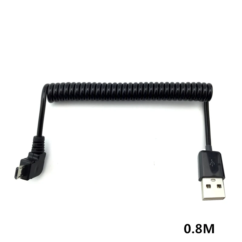 Cable de carga de datos retráctil enrollado en espiral para teléfonos Samsung y Android, Cable Micro USB, codo de ángulo de 90 grados, 1M, 3M