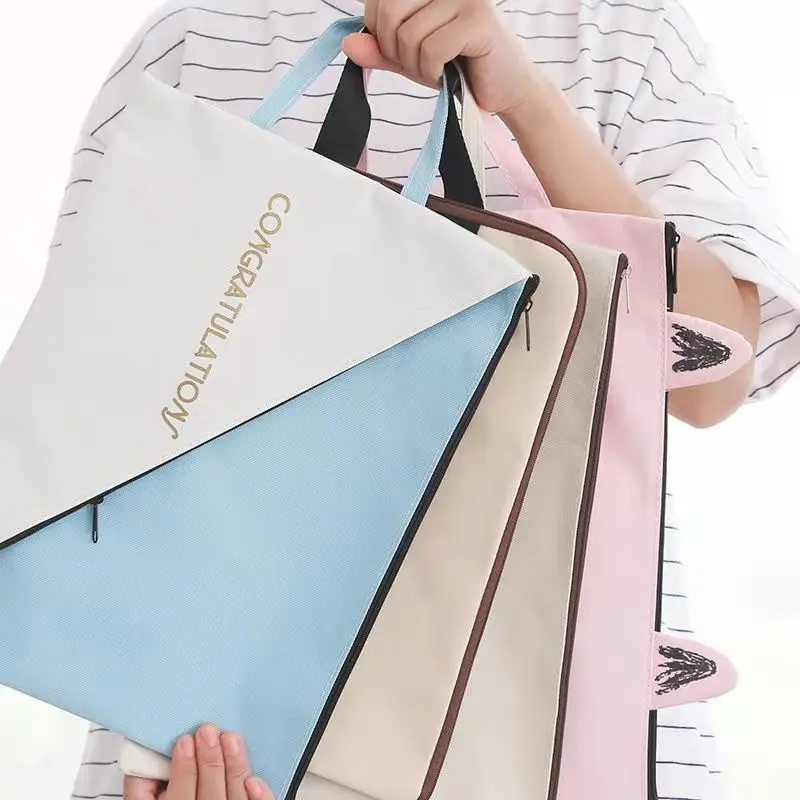 Creative Canvas A4 Zipper document Receive Bags Large Capacity Candy Color oxford cloth File Bag Student Storage Stationery