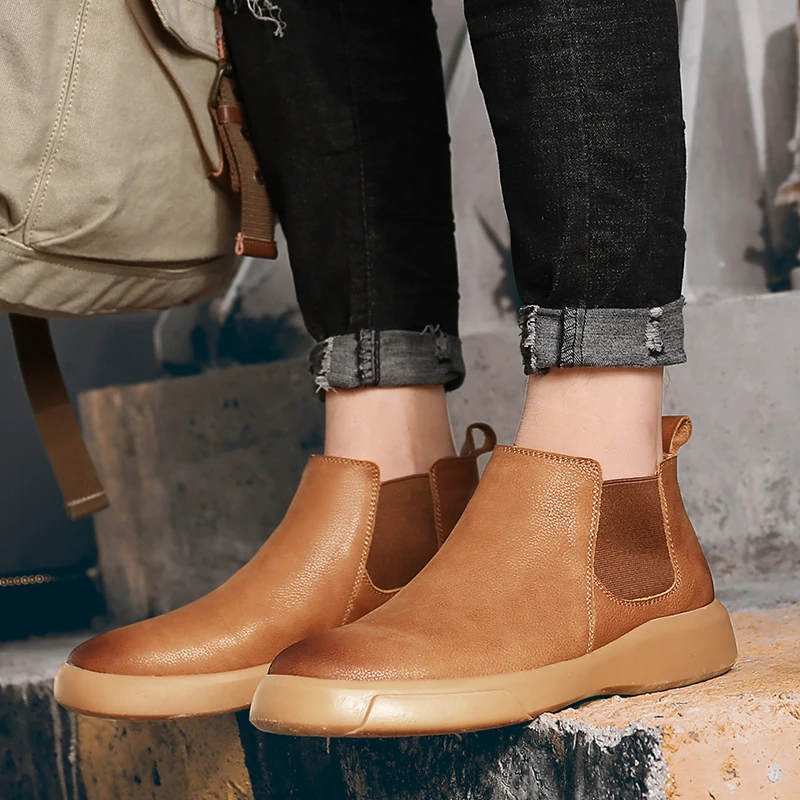 Men Chelsea Boots Ankle Boots Fashion Men's Male Brand Leather Quality Slip Ons Motorcycle Man Winter Warm Chelsea image 6