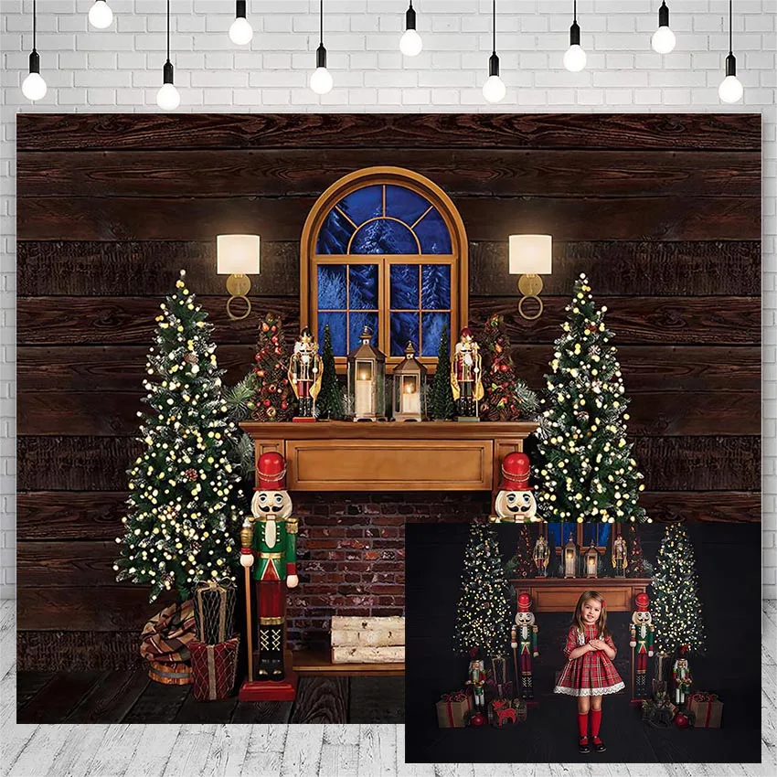 Avezano Photo Backdrops Winter Merry Christmas Tree Fireplace Candle Lights Retro Decoration Photography Background Photo Studio