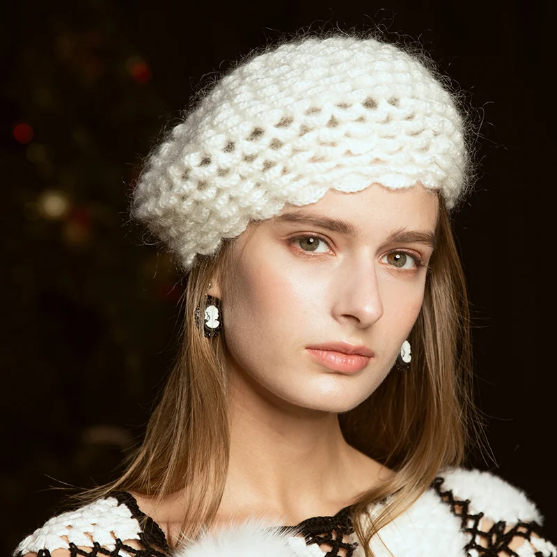 

X038 Adult Original Handmade Beret Hat Autumn and Winter Fashion Woolen Cap British Retro Knitted Beret Knitting Hats Adjust