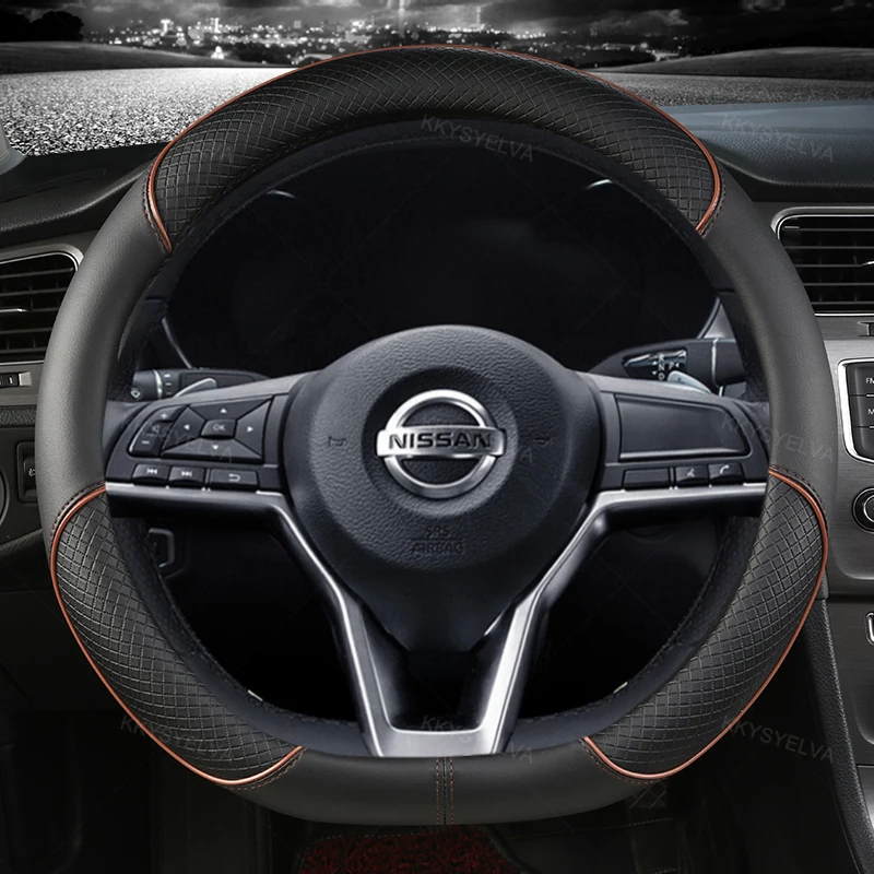 Car Steering Wheel Cover D Type PU Leather For Nissan X-trail Qashqai Rogue Sport Rogue 2017 2018 2019 2020 2021 Altima Versa