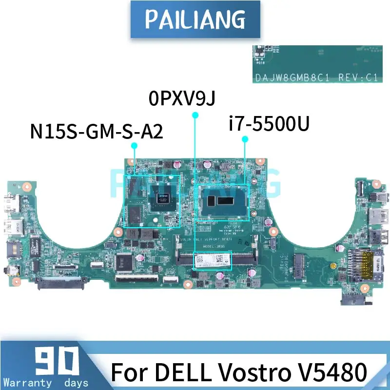 For DELL Vostro V5480 i7-5500U Laptop Motherboadrd DAJW8GMB8C1 0PXV9J SR23W N15S-GM-S-A2 DDR3 Notebook Mainboard