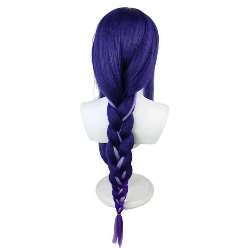 Genshin Impact Baal Cosplay Wig, Cabelo Sintético Resistente ao Calor, Azul e Roxo, Cabelo Anime, Raiden Shogun, 100cm