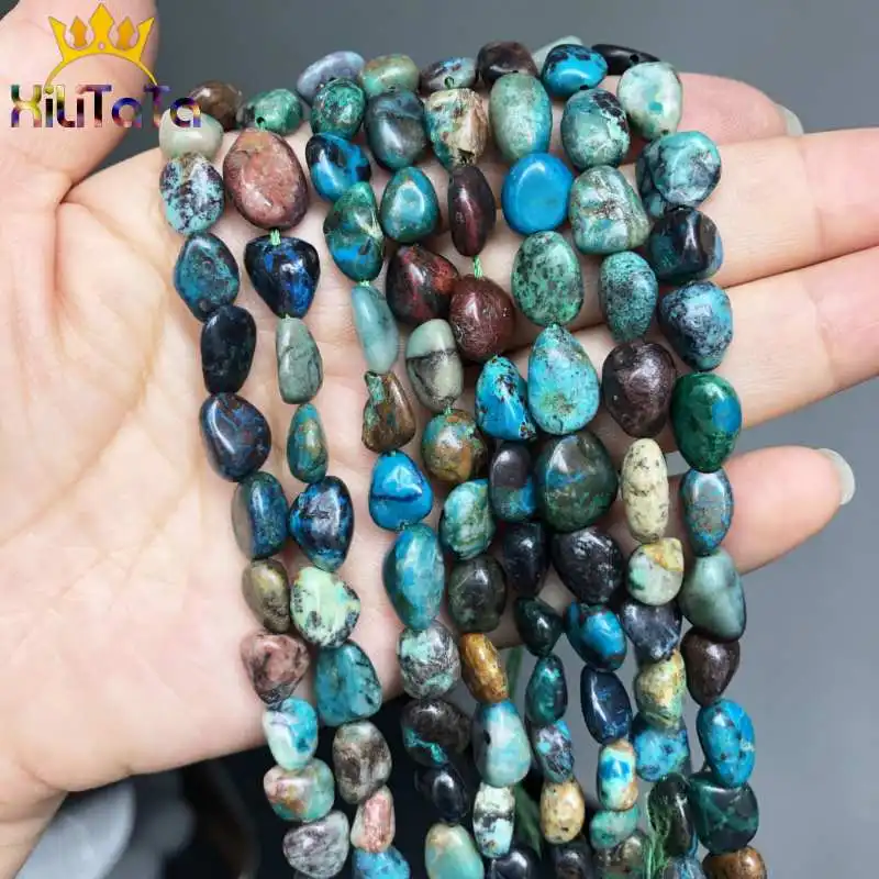 Cuentas de crisocola irregulares naturales de 8-10mm, cuentas de piedra sueltas lisas para la fabricaciรณn de joyas, tachuelas para las orejas,