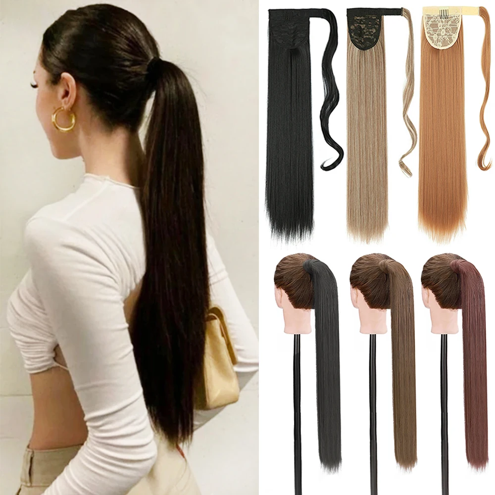 

MyDiva 22Inch Long Straight Ponytail Hair Synthetic Extensions Heat Resistant Hair Wrap Around Pony Hairpiece for Women