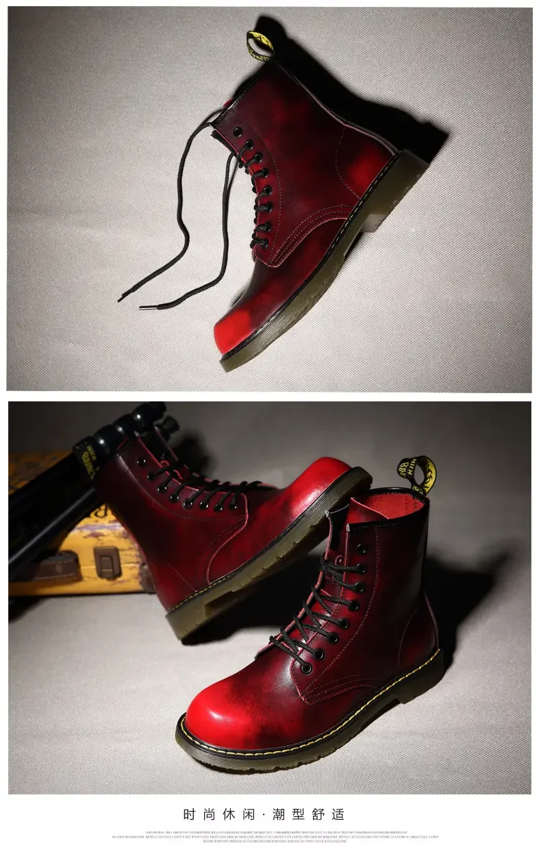 Winter Men\'s Leather High Top Large Size Casual Boots Couple Anti Slip And Wear-Resistant Gradient Color Outdoor Tooling Shoes