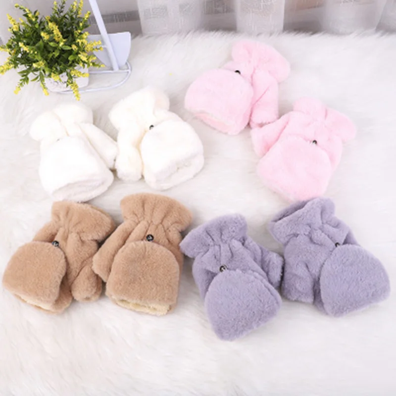 Fashion women flip half finger gloves winter Soft rabbit fur plush knitte mittens thick Writing touch screen Wrist gloves E69