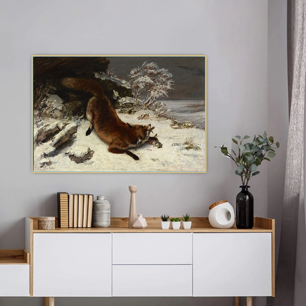 Citon Gustave Courbet《Fox in the snow》Canvas Oil Painting Artwork Poster Picture Backdrop Wall Decor Home Living room Decoration