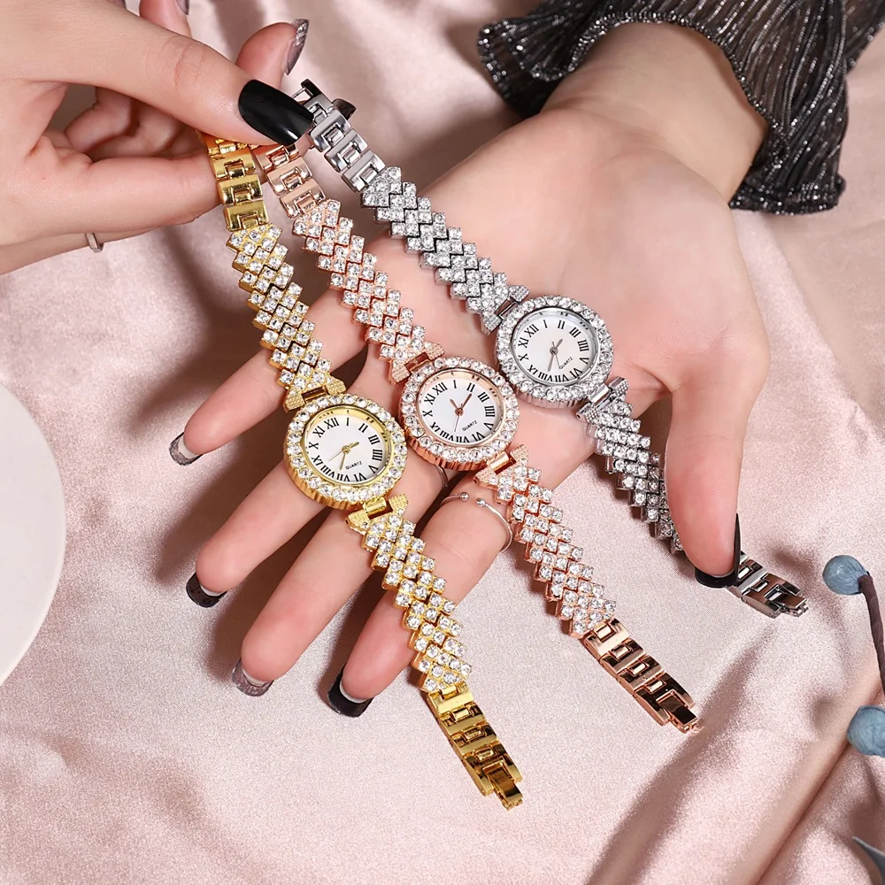 Luxo strass relógio feminino relógio de moda e pulseira conjunto senhoras relógio feminino montre femme relogio zegarek damski