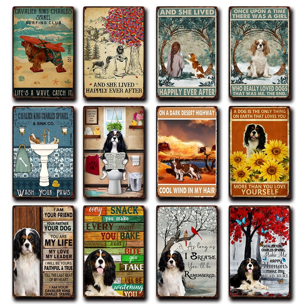 [ Kelly66 ] Pet Cavalier King Charles Spaniel Bath Shap Dog Art Tin Metal Sign Home Pub Bar Decor Painting 20*30 CM Size Dy223