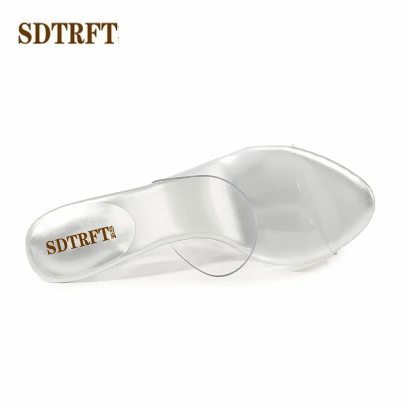 SDTFET Brand Shoes Moman Slipper Transparent PVC Zapatos Mujer Crystal Platform Crossdresser 15cm Thin Heels Sandals Sexy Pumps