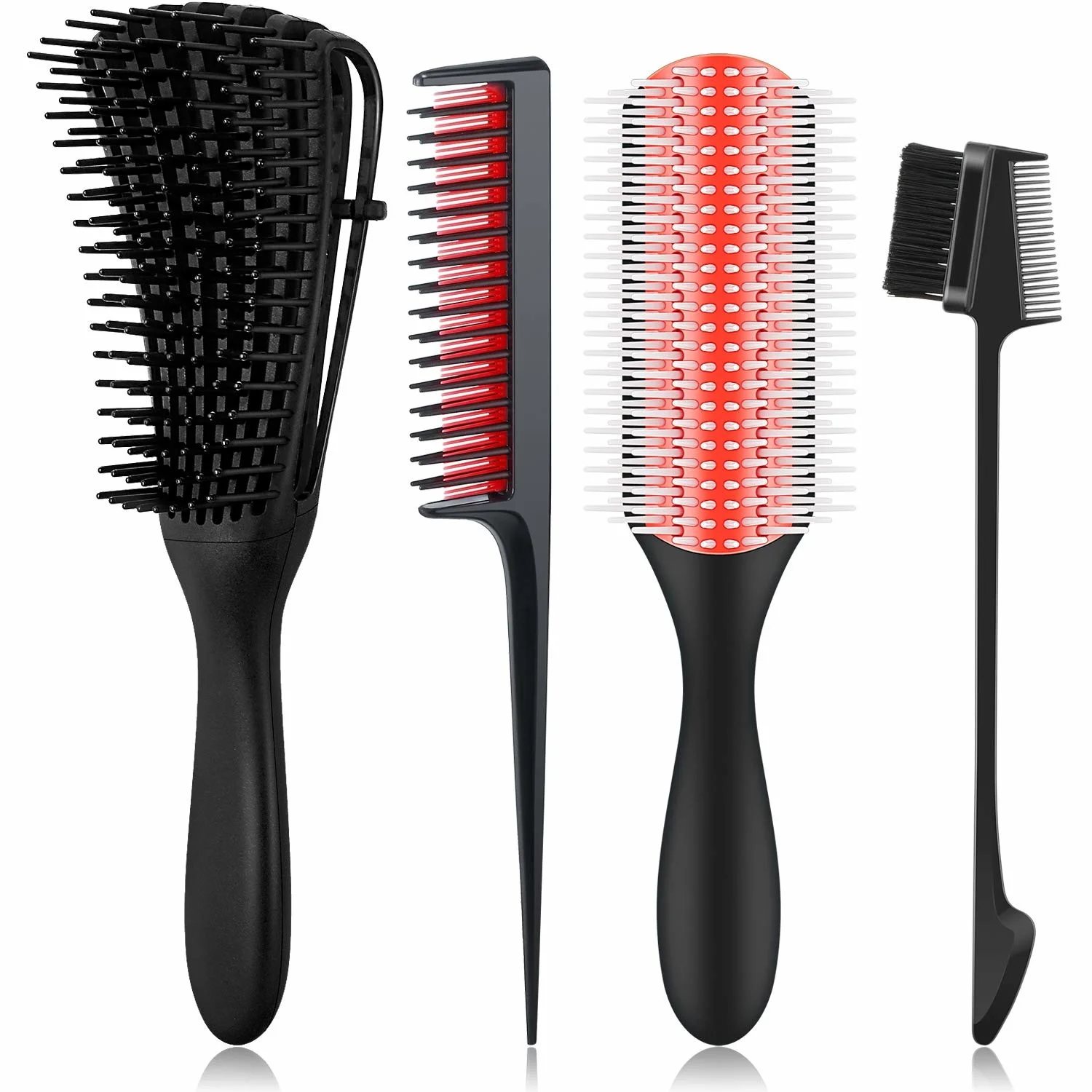 

Detangling Hair Brush Detangler Hair Comb 9-Rows Cushion Nylon Bristle Edge Brush Rat Tail Comb for 3a to 4c Curly Wet Hair