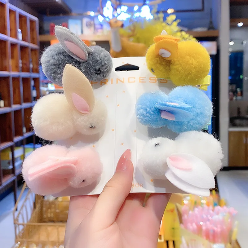 Autumn and winter new plush cute super cute rabbit card hair clip children adult hairpin head trim clip clip