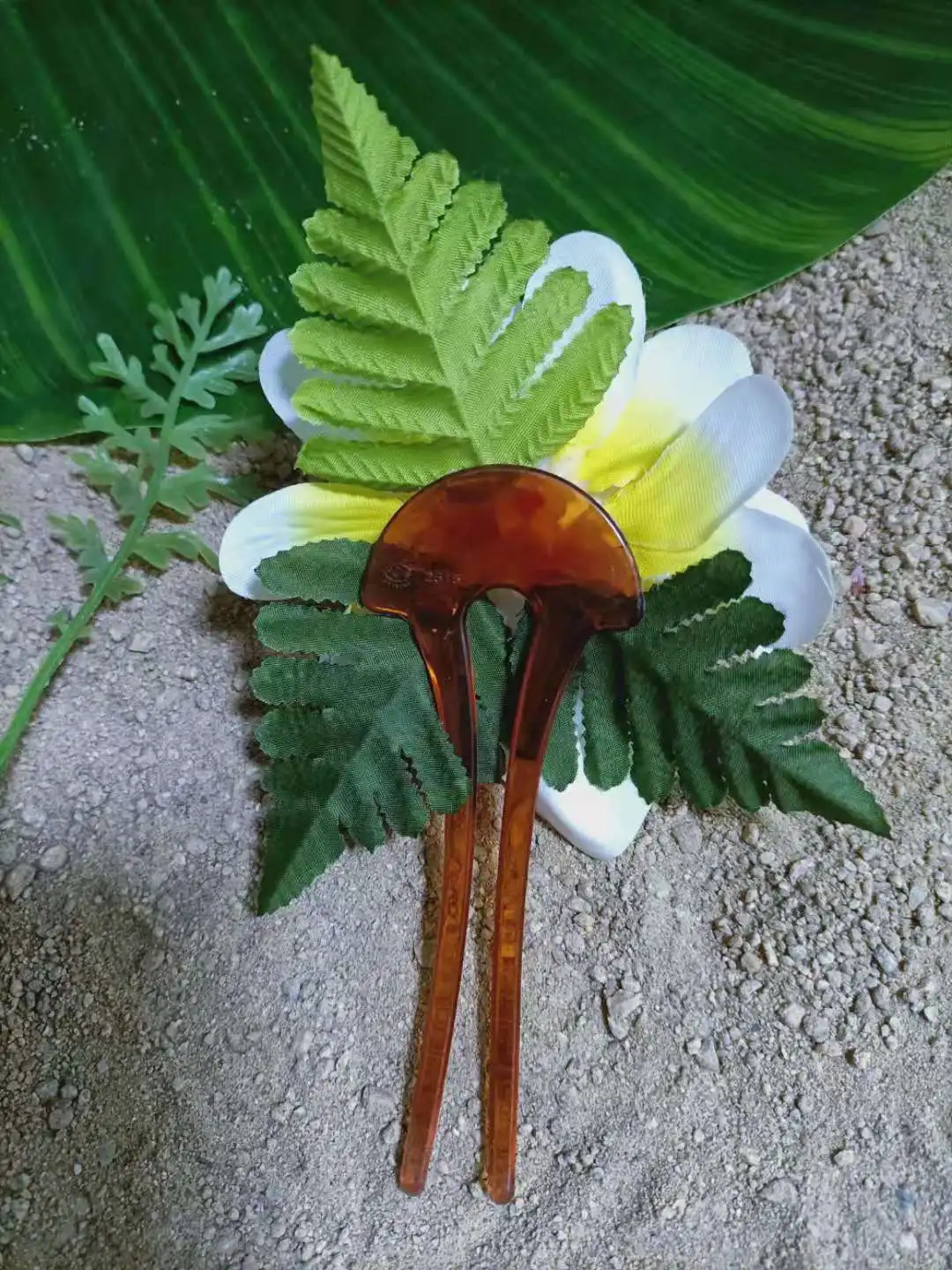 MIXED COLOR Free Shipping 50pcs/Lot HC00060 10Color  1-Foam&3-Silk Plumeria Hair Stick W Fern Leaves Hawaii Tropical Hula