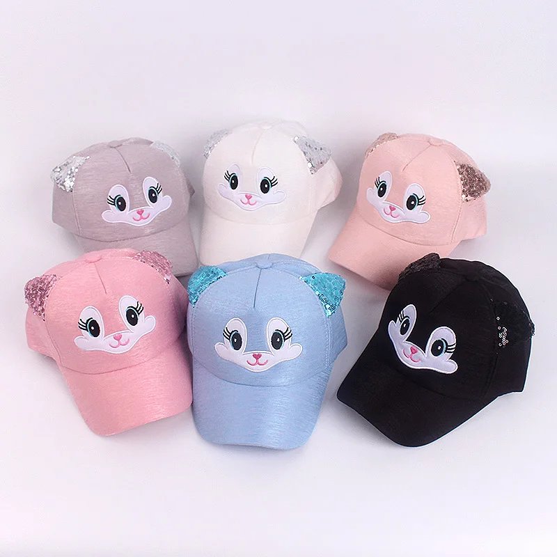 Spring Child Cartoon Baseball Cap 2 to 8 Years old Sequin Ears Summer Hip Hop kids Korean Hats Boys Girls Caps Snapback Hat