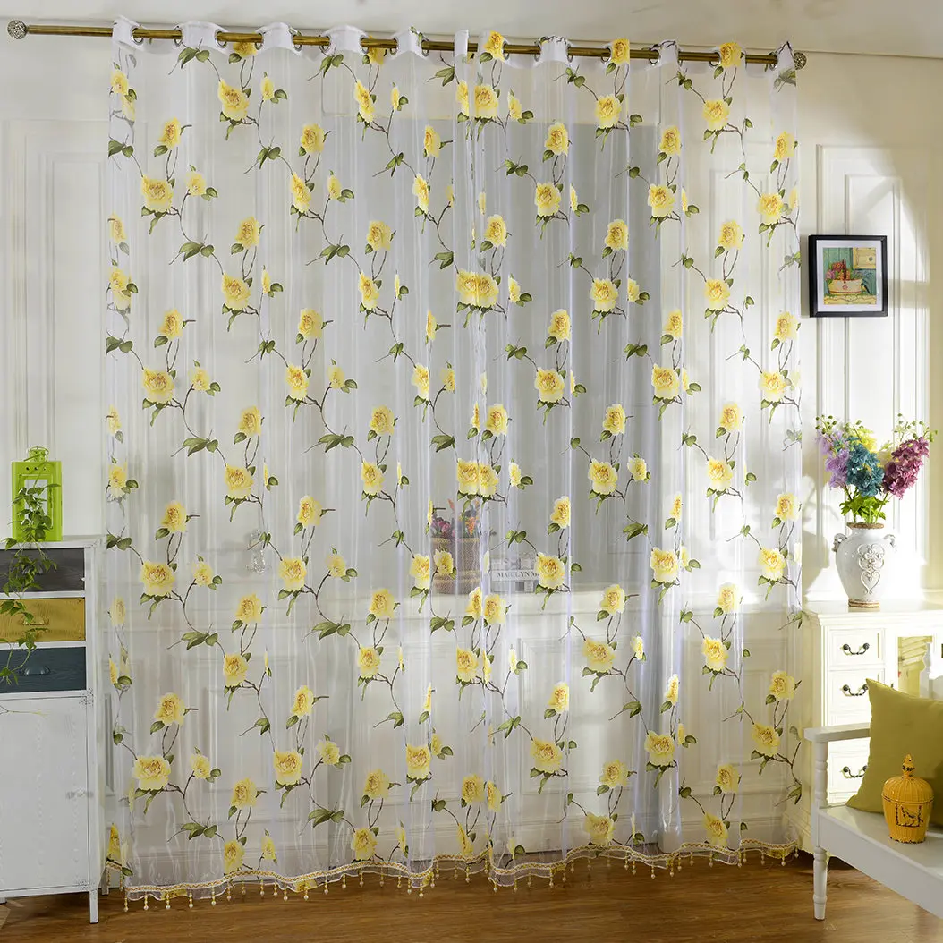 

Floral Tulle Fabrics 2021 Tulle Curtains for Living Room Bedroom Window Door Voile Panel Sheer Curtain