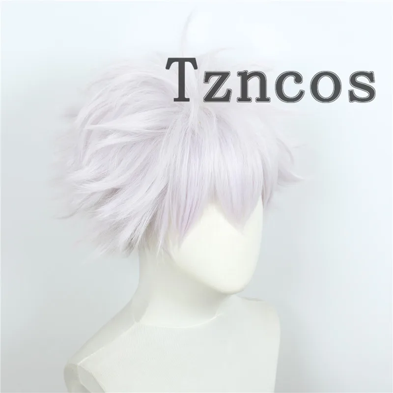 Tzncos Anime Hunter X Hunter Killua Zoldyck Cosplay Wig Short Silver White Shaggy Layered Heat Resistant Synthetic Hair Wig