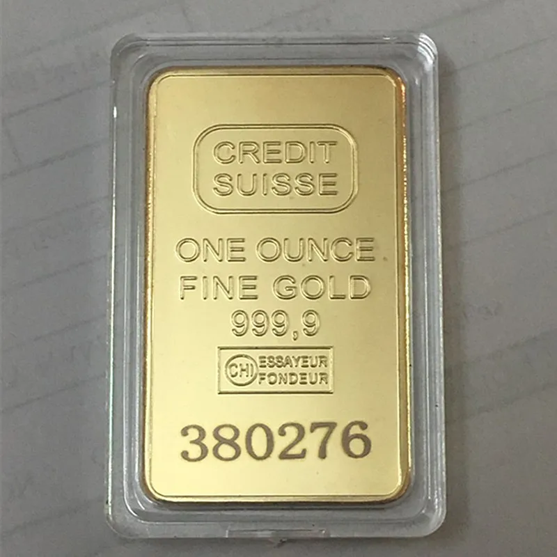 10 pcs Non magnetic bullion bar 1 OZ gold plated ingot badge 50 mm x 28 mm coins with Different serial number