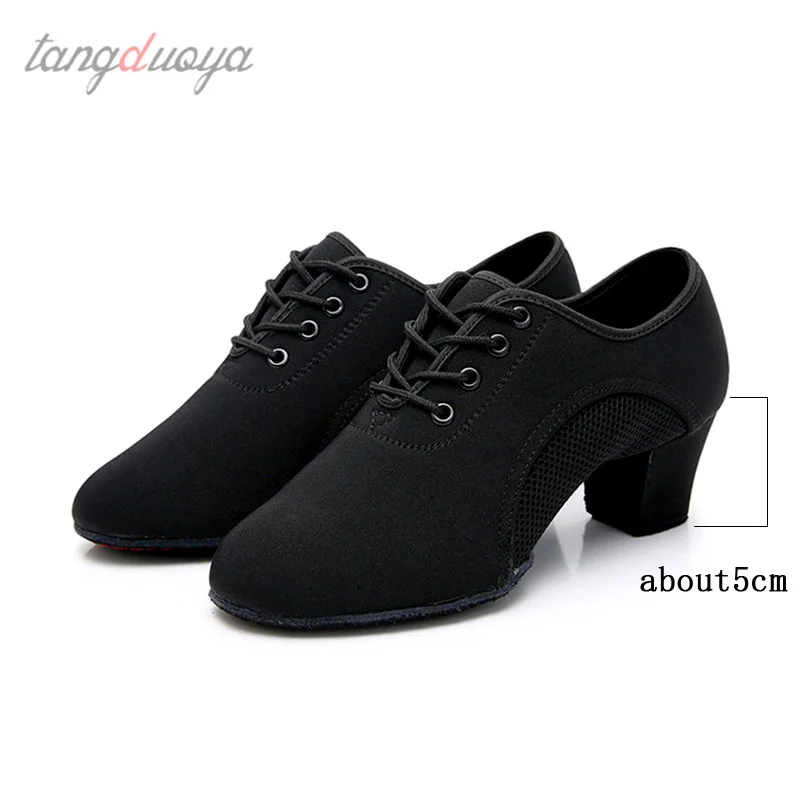 Zapatos de baile latino para mujer, zapatillas de baile de salón para adultos, Jazz, Salsa, negro, entrenamiento de profesores, Tango moderno, 5cm