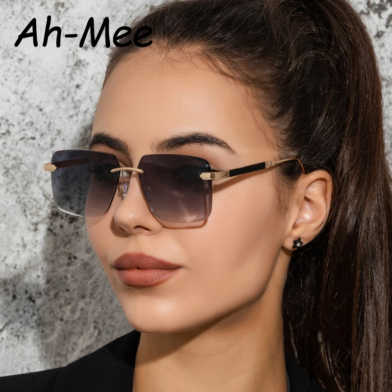 

Retro Square Women Sunglasses Fashion Oversized Rimless Cutting Lens Gradient Eyeglasses Alloy Trending Sun Glasses Men Shades