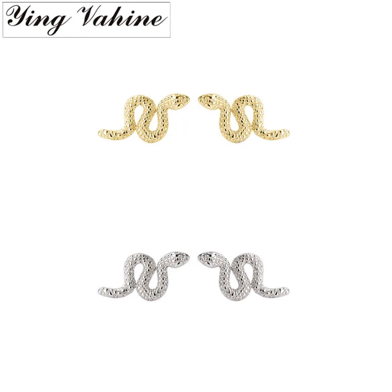 ying Vahine 100% 925 Sterling Silver Punk Style Animal Snake Snakelike Small Stud Earrings for Women Jewelry Best Gift