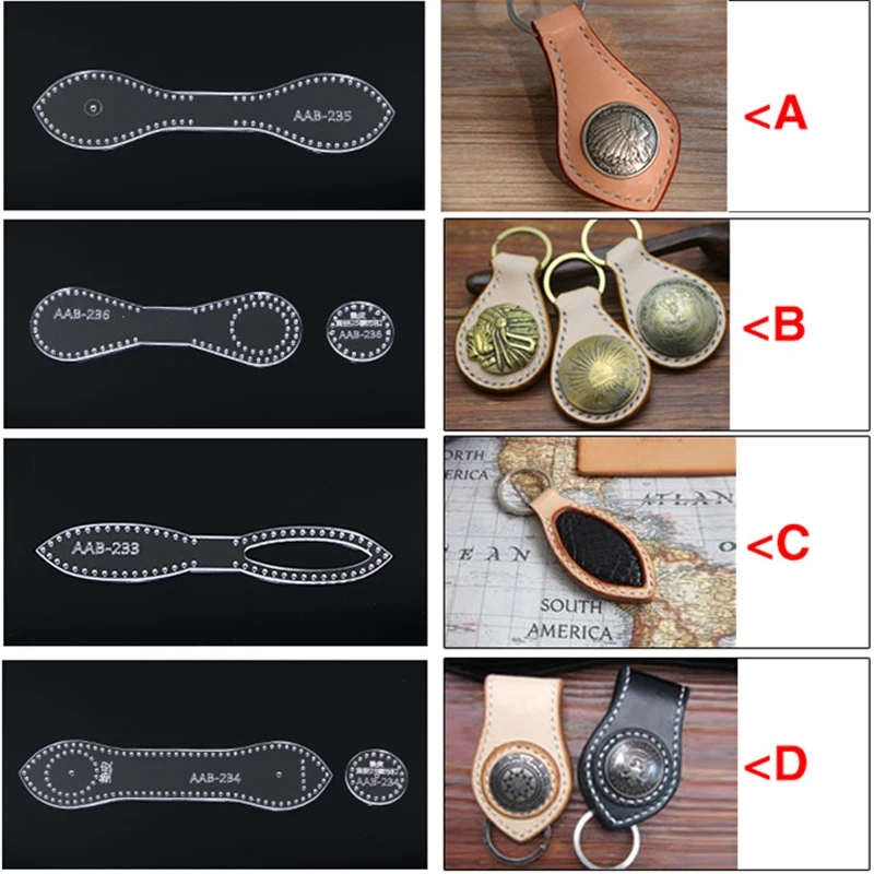 NUBECOM DIY Acrylic Laser Cutting Pattern Leather Wallet Keychain Pendant Hanging Acrylic Template Leather Tool Set Kit Couro