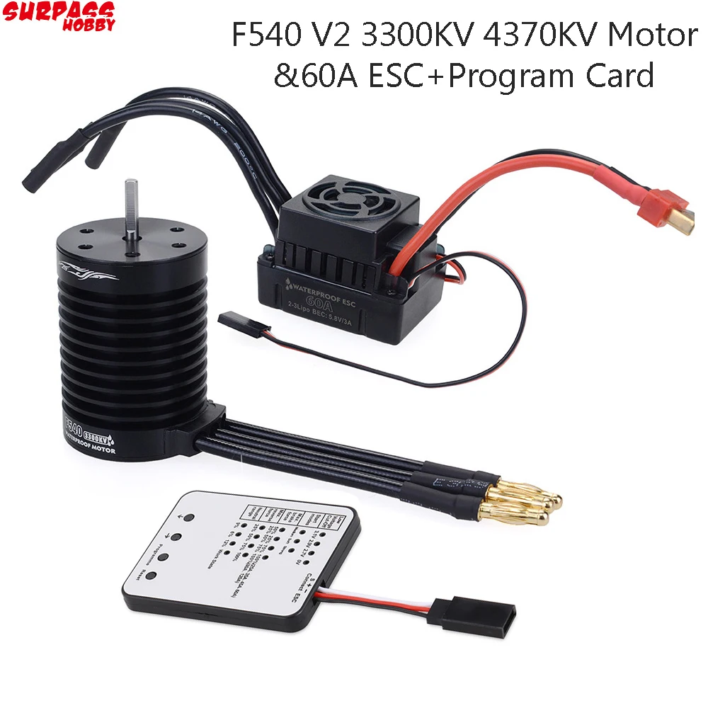 RC Waterproof F540 V2 3300KV/4370KV Sensorless Brushless Motor & 60A Brushless ESC+ Program Card For 1/10 RC Truck Monster Buggy