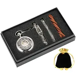 Reloj de bolsillo mecánico de plata con flor hueca a la moda, Conjunto de reloj de cuerda manual con caja de Metal plateado de Lujo + bolsa de caja